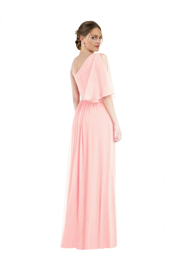 One Shoulder Bell Sleeves Chiffon Maxi Bridesmaid Dress Brisbane