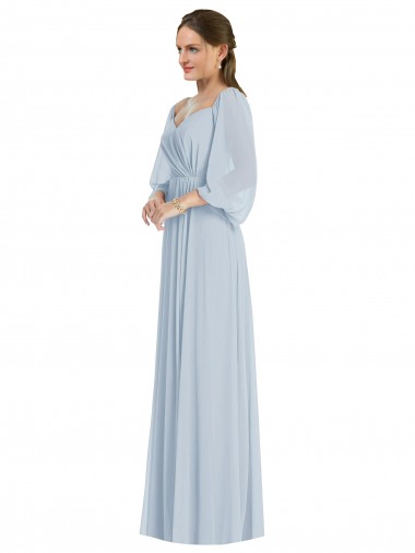 Off the Shoulder Puff Sleeve Maxi Formal Bridesmaid Dress with Front Slit Brisbane