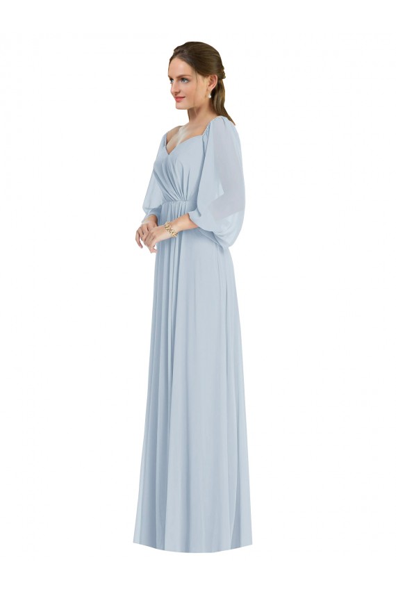 Off the Shoulder Puff Sleeve Maxi Formal Bridesmaid Dress with Front Slit Brisbane