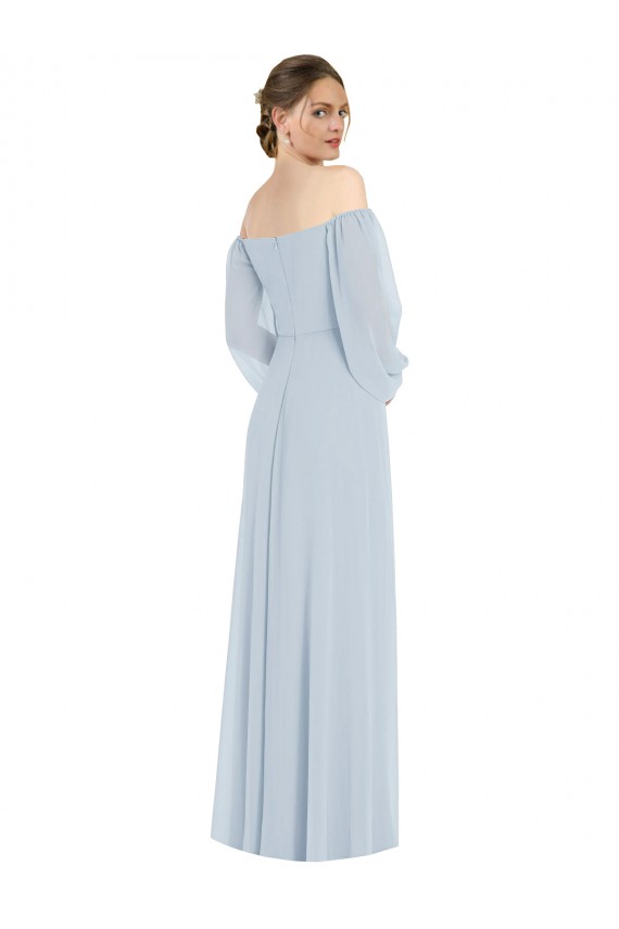Off the Shoulder Puff Sleeve Maxi Formal Bridesmaid Dress with Front Slit Brisbane