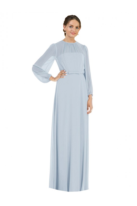 Strapless Chiffon Maxi Formal Bridesmaid Dress with Puff Sleeve Blouson Overlay Brisbane