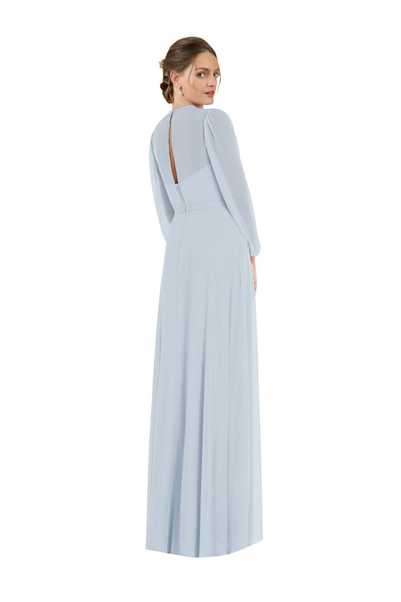 Strapless Chiffon Maxi Formal Bridesmaid Dress with Puff Sleeve Blouson Overlay Brisbane