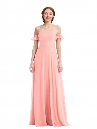 Off the Shoulder Ruffle Cuff Sleeve Chiffon Maxi Bridesmaid Dress Brisbane
