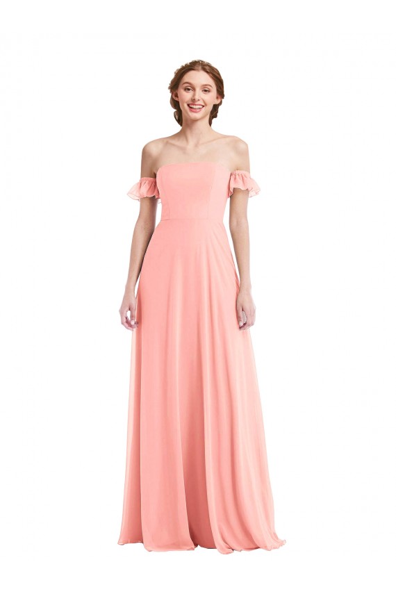 Off the Shoulder Ruffle Cuff Sleeve Chiffon Maxi Bridesmaid Dress Brisbane