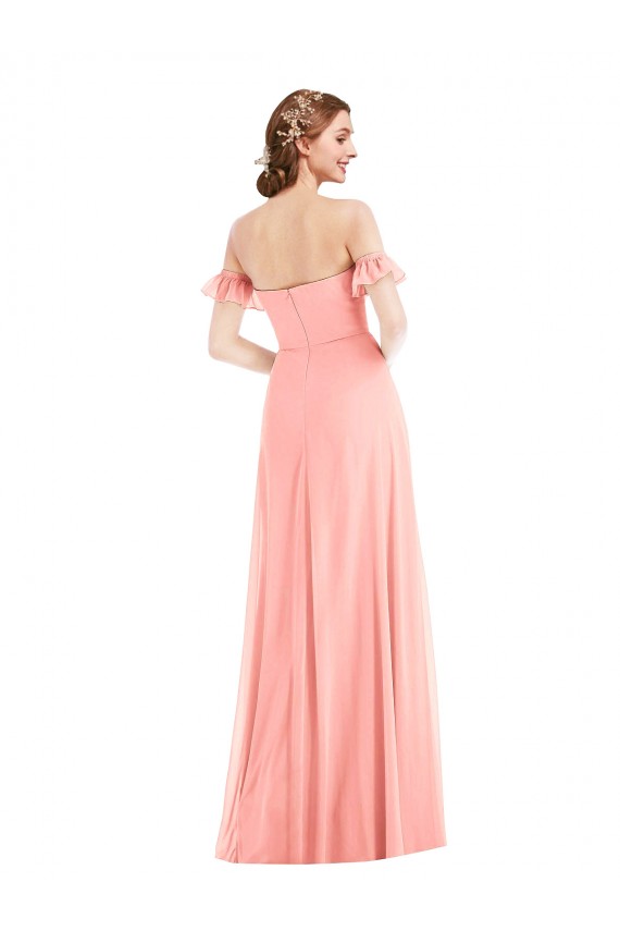 Off the Shoulder Ruffle Cuff Sleeve Chiffon Maxi Bridesmaid Dress Brisbane