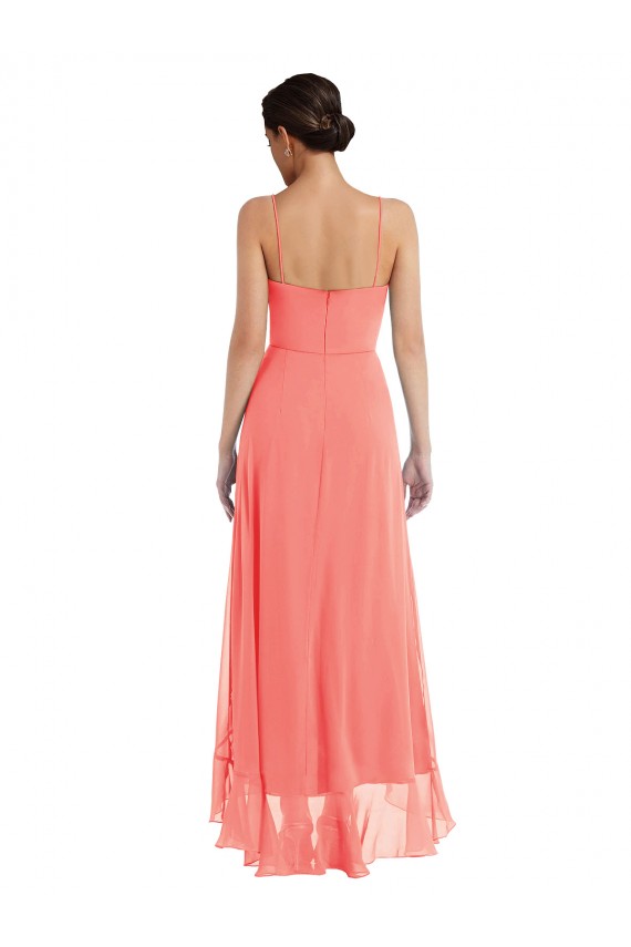 Scoop Neck Ruffle Trimmed High Low Maxi Bridesmaid Dress Brisbane