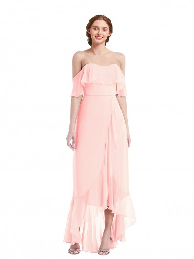Off the Shoulder Ruffled High Low Maxi Bridesmaid Dress Brisbane