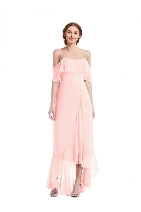 Off the Shoulder Ruffled High Low Maxi Bridesmaid Dress Brisbane