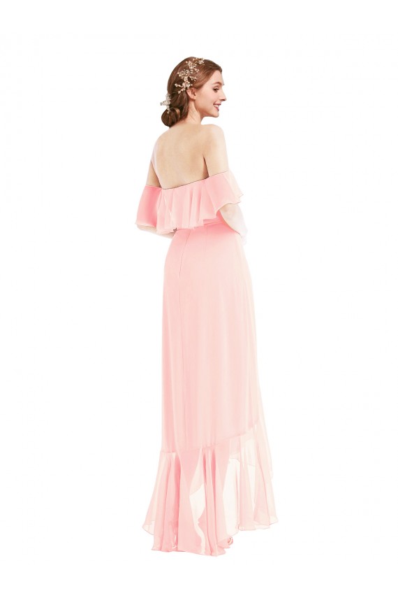 Off the Shoulder Ruffled High Low Maxi Bridesmaid Dress Brisbane