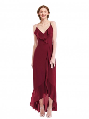Ruffle Trimmed V-Neck High Low Wrap Chiffon Bridesmaid Dress Brisbane