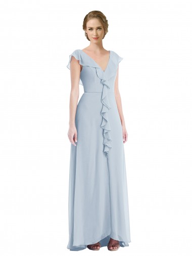 Ruffle Trimmed V Back Chiffon Maxi Bridesmaid Dress Brisbane