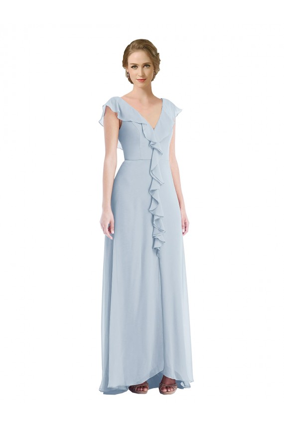 Ruffle Trimmed V Back Chiffon Maxi Bridesmaid Dress Brisbane