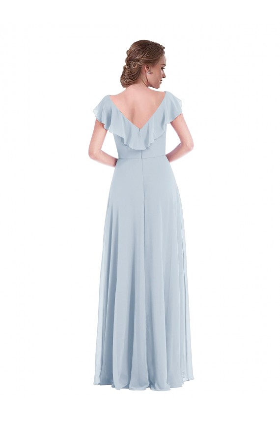 Ruffle Trimmed V Back Chiffon Maxi Bridesmaid Dress Brisbane