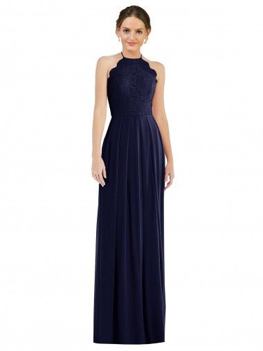 Tie Neck Lace Halter Pleated Skirt Maxi Bridesmaid Dress Brisbane