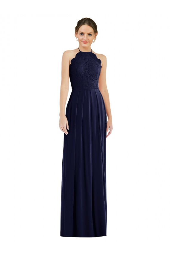 Tie Neck Lace Halter Pleated Skirt Maxi Bridesmaid Dress Brisbane