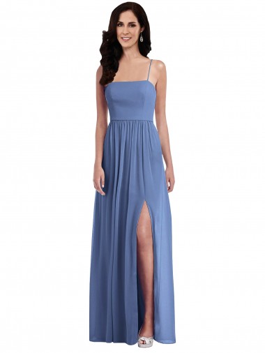 Slim Spaghetti Straps Chiffon Bridesmaid Dress with Front Slit Brisbane