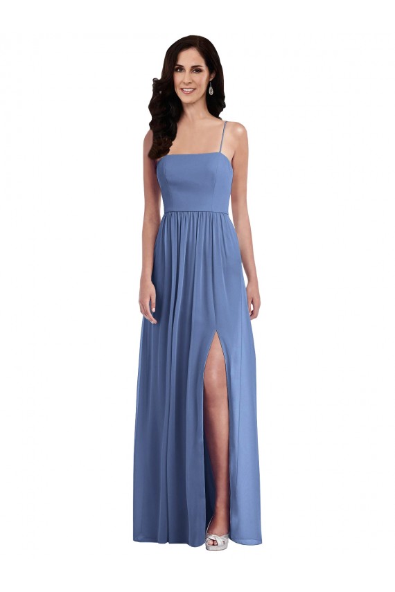 Slim Spaghetti Straps Chiffon Bridesmaid Dress with Front Slit Brisbane