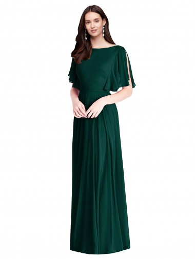 Backless Floor Length Split Sleeves Maxi Bridesmaid Dress Brisbane