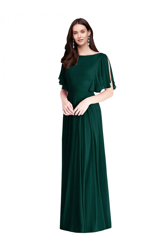 Backless Floor Length Split Sleeves Maxi Bridesmaid Dress Brisbane