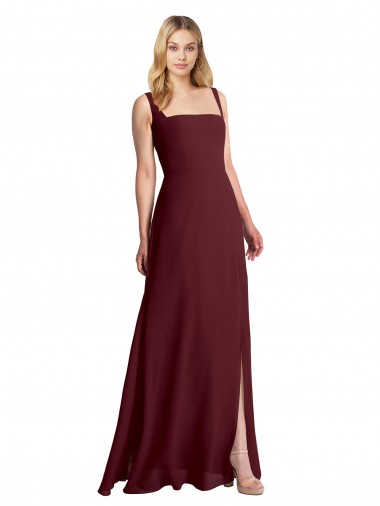 Square Neckline Soft A-Line Chiffon Bridesmaid Dress with Side Slit Brisbane