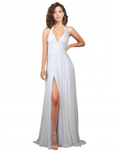 Halter Plunge V-Neckline Chiffon Dress with High Leg Split Brisbane