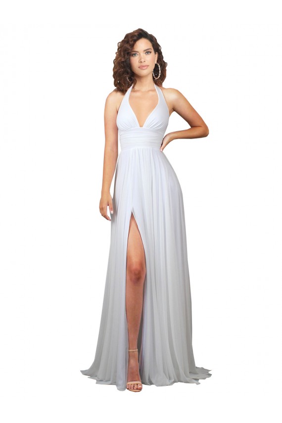 Halter Plunge V-Neckline Chiffon Dress with High Leg Split Brisbane