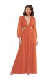 High Low Ruffled Long Chiffon Cutout Bishop Sleeves Maxi Bridesmaid Dress Brisbane