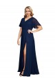 Chiffon V-Neck Short Sleeves Long Formal Bridesmaid Dress / Prom Dress with High Slit Brisbane