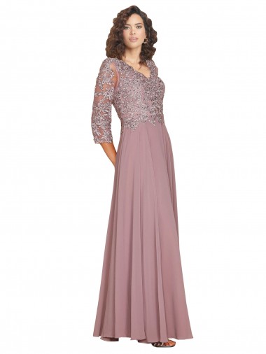Hand-Beaded Bodice V-Neckline Long Sleeves Chiffon Bridesmaid Dress / Prom Dress Brisbane