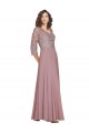 Hand-Beaded Bodice V-Neckline Long Sleeves Chiffon Bridesmaid Dress / Prom Dress Brisbane