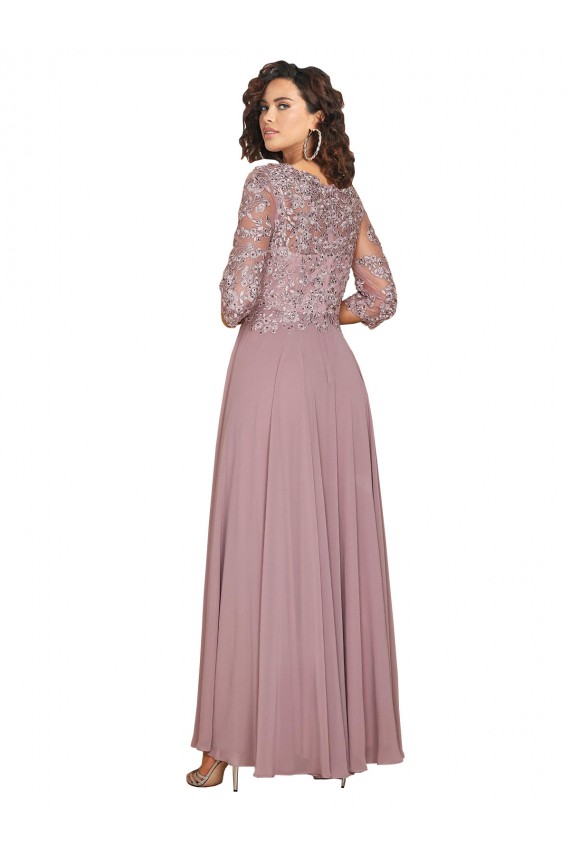Hand-Beaded Bodice V-Neckline Long Sleeves Chiffon Bridesmaid Dress / Prom Dress Brisbane