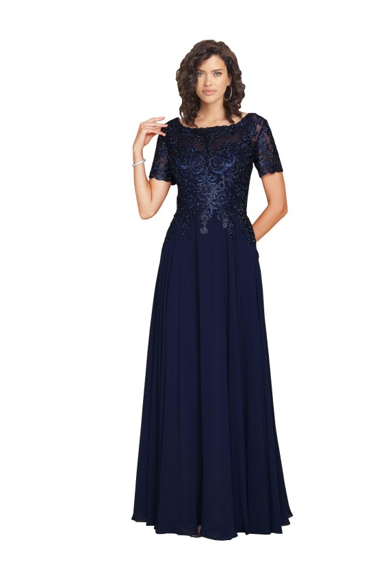 Short Sleeves A-Line Long Chiffon Bridesmaid Dress / Prom Dress with Beaded Bodice Brisbane