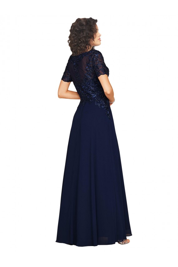 Short Sleeves A-Line Long Chiffon Bridesmaid Dress / Prom Dress with Beaded Bodice Brisbane