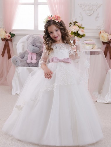 Ivory Ball Gown Bateau Neck Long Chapel Train Sleeveless Flower Girl Dress Brisbane