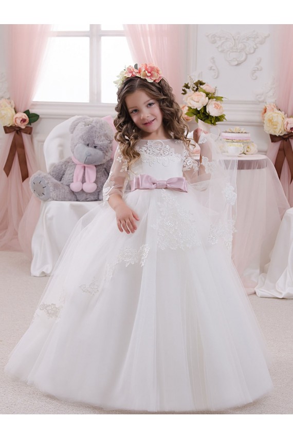 Ivory Ball Gown Bateau Neck Long Chapel Train Sleeveless Flower Girl Dress Brisbane