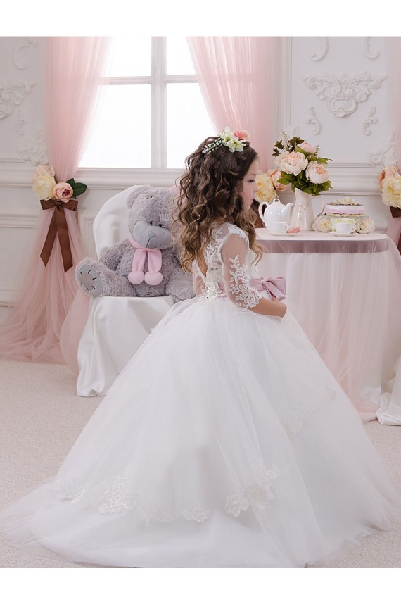 Ivory Ball Gown Bateau Neck Long Chapel Train Sleeveless Flower Girl Dress Brisbane