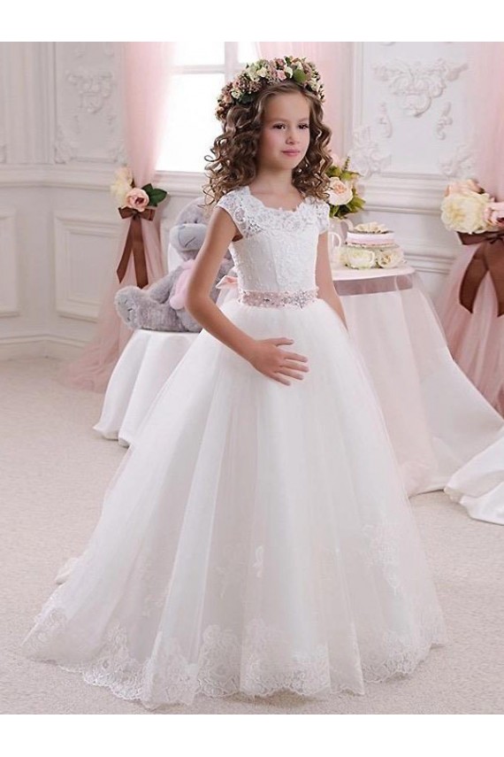 Ivory Ball Gown High Neck Floor Length Keyhole Back Flower Girl Dress Brisbane