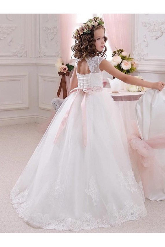 Ivory Ball Gown High Neck Floor Length Keyhole Back Flower Girl Dress Brisbane