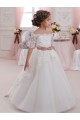 Ivory Ball Gown High Neck Floor Length Short Sleeve Flower Girl Dress Brisbane