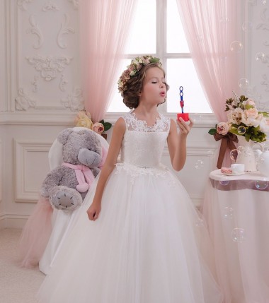 Ivory Ball Gown High Neck Floor Length Sleeveless Flower Girl Dress Brisbane