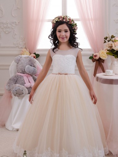 Ivory & Champagne Ball Gown Sweetheart Floor Length Sleeveless Flower Girl Dress Brisbane