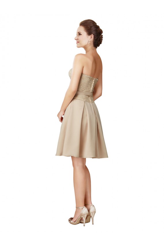 Short Classic Beaded Lace and Satin Bridesmaid Dress with Matching Satin Tie Sash Brisbane