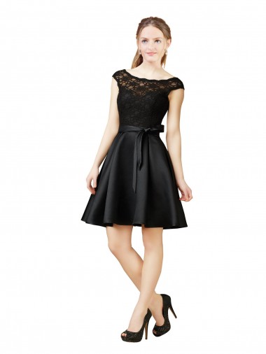 Lace and Satin Cocktail Bridesmaid Dress with V-Back Brisbane