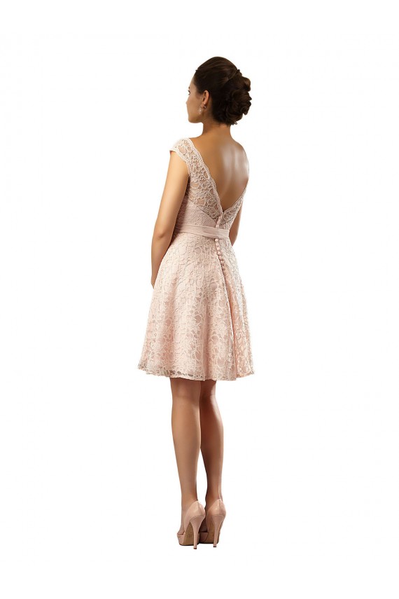 Short Knee Length Lace Bridesmaid Dress with Matching Chiffon Tie Sash Brisbane