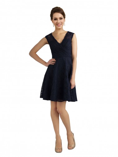 Short V-Neck Lace Cocktail Bridesmaid Dress with Illusion Back Brisbane