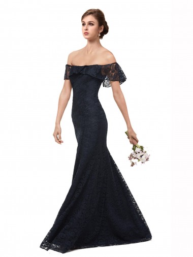 Off the Shoulder Long Lace Bridesmaid Dress / Prom Dress with Flutter Sleeves Brisbane