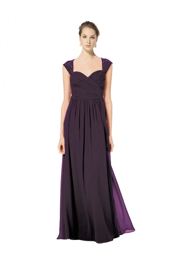 Long Chiffon Sweetheart Bridesmaid with Lace Straps and Keyhole Back Brisbane