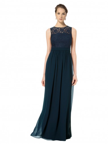 Long Chiffon Bridesmaid Dress with Lace Sleeveless Bodice and Keyhole Back Brisbane