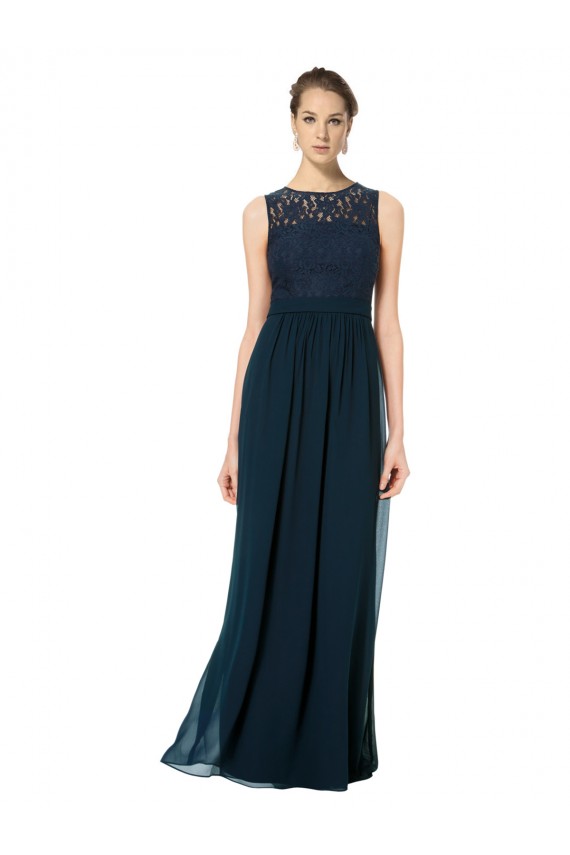 Long Chiffon Bridesmaid Dress with Lace Sleeveless Bodice and Keyhole Back Brisbane