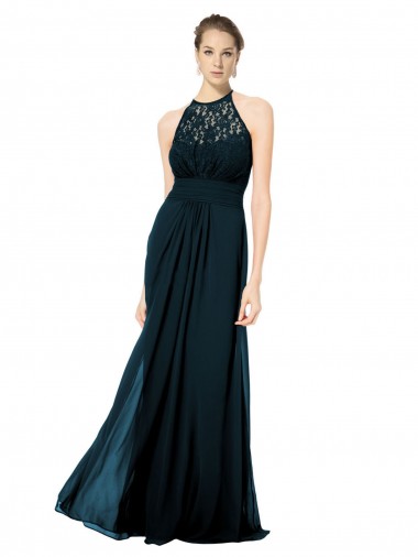 Lace Halter Bodice Long Chiffon Bridesmaid Dress Brisbane